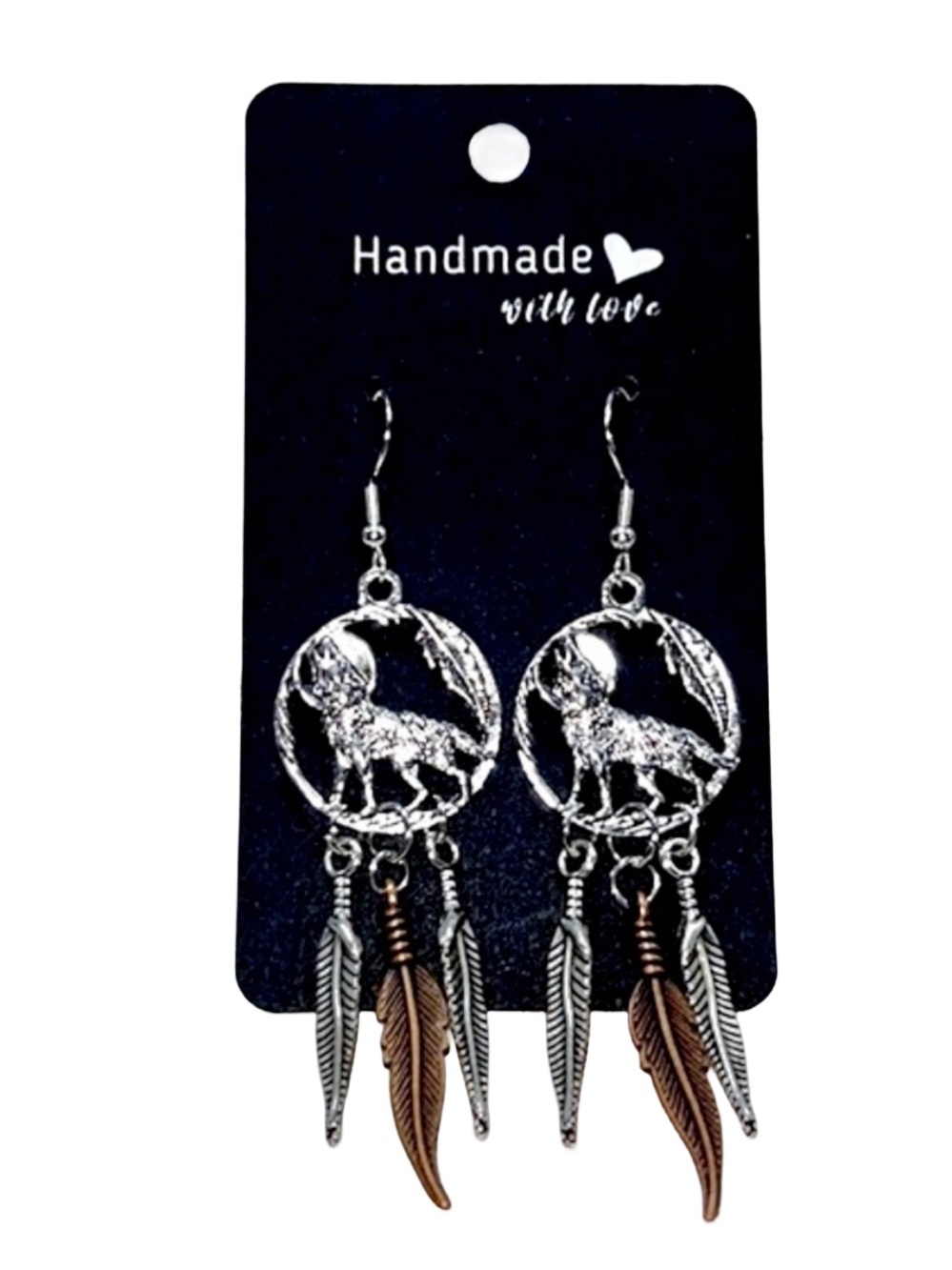 Handmade Sterling Silver Wolf Pendant Earrings!